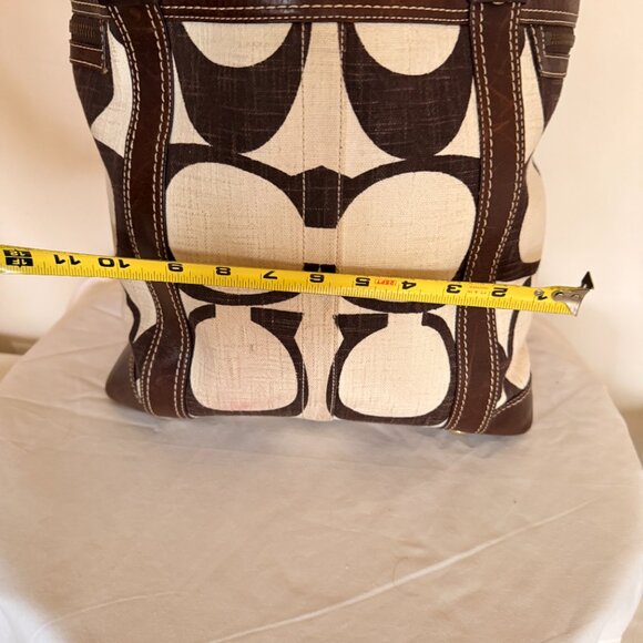 Coach Signature Linen Tote – Brown & Tan, 12"H x 10"W x 9"D - Picture 12 of 13